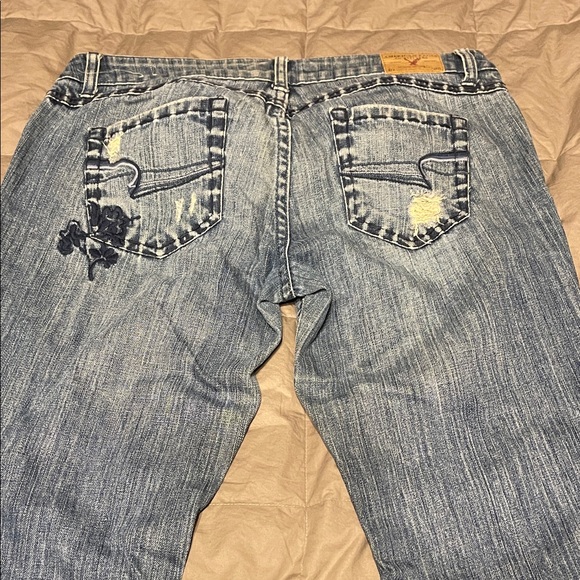 Vintage Y2K American eagle blue Floral Embroidered Blue Jeans - Picture 11 of 13